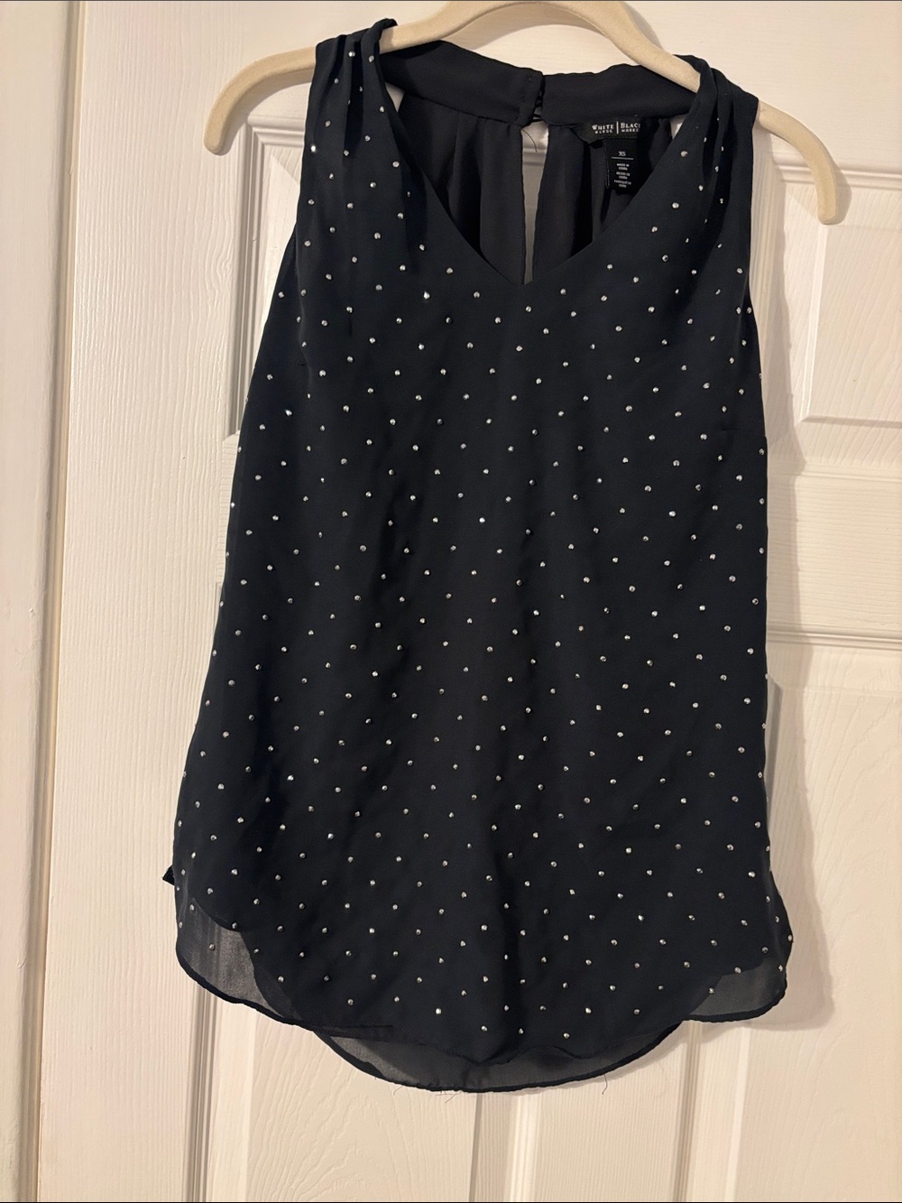White House Black Market Black Polka Dot Sleeveless V-Neck Camisole